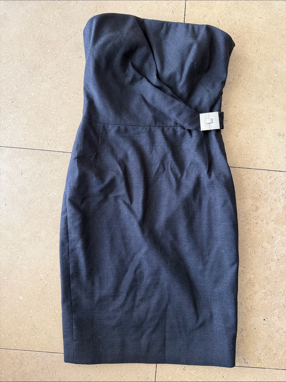 Ralph Lauren Purple Label Strapless Navy Sheath Dress with Metallic Accent